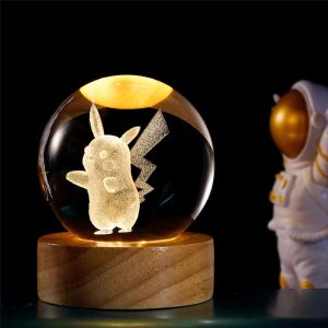 Pikachu (Pokemon) LED Sphere Night Light with Wooden stand